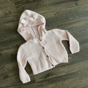 9M || Ballerina Pink Square Knit Bear Ears Cardigan